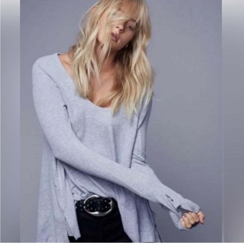 We the Free People Gray Malibu Waffle Thermal Top